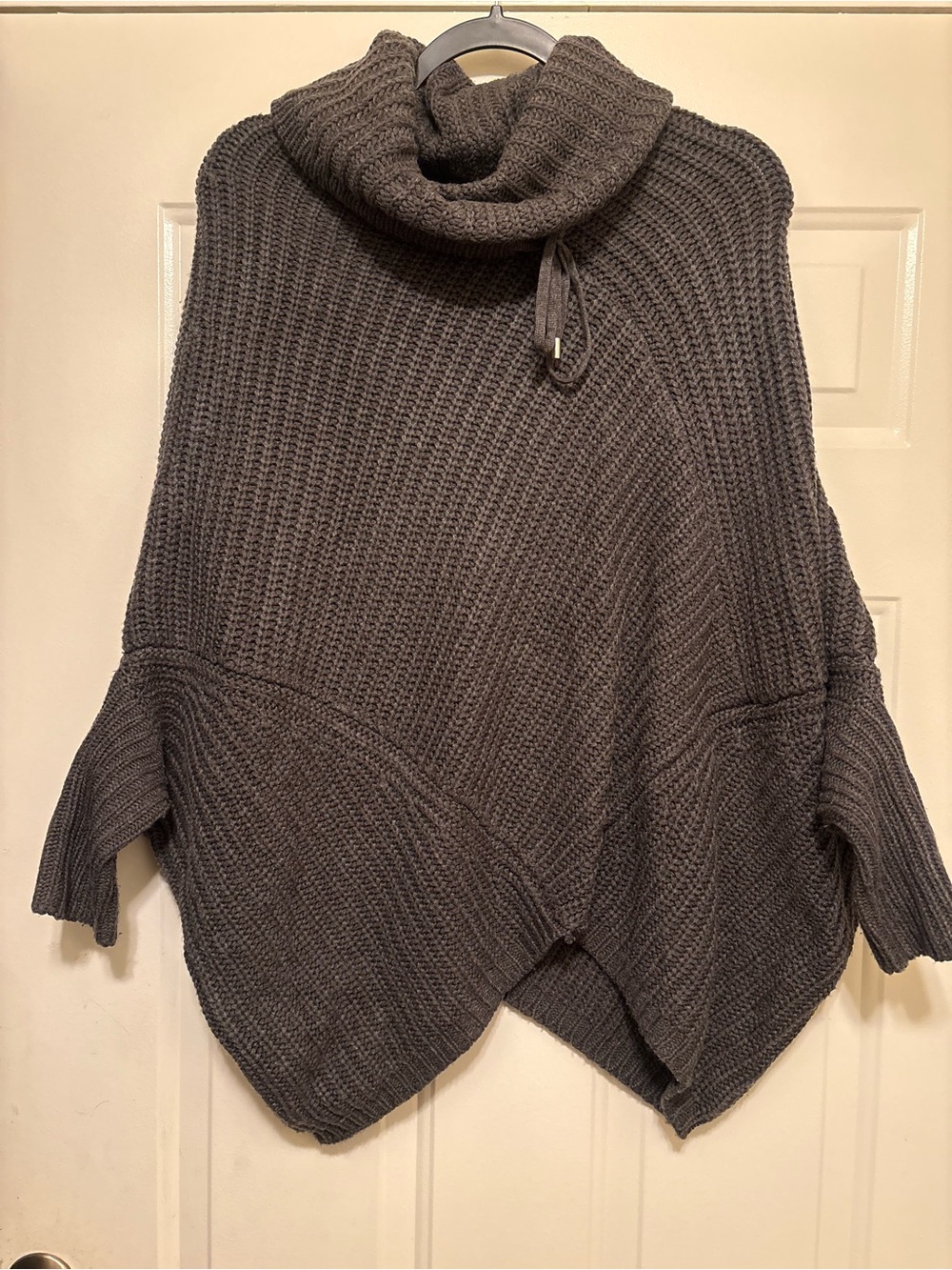 Neiman Marcus Charcoal Knit Turtleneck Poncho